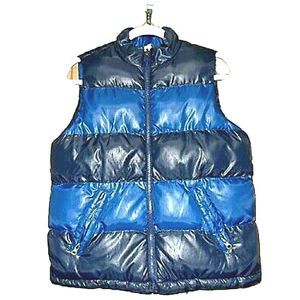 The Children's Place Reversible Chunky Puffer Blue Striped Zip-Up Vest - 7/8
